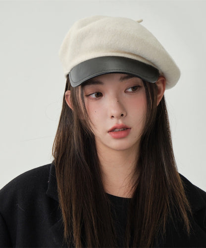 Stylish White Patchwork Woolen Beret Hat