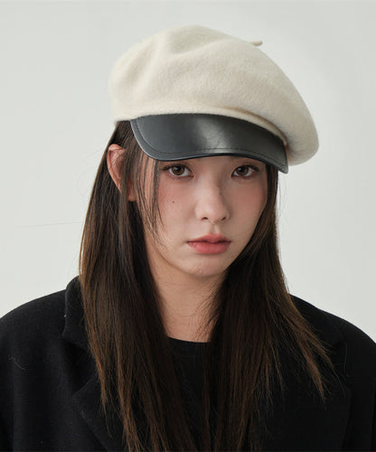 Stylish White Patchwork Woolen Beret Hat