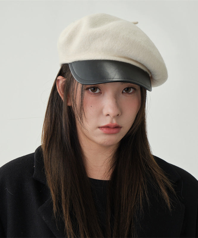 Stylish White Patchwork Woolen Beret Hat