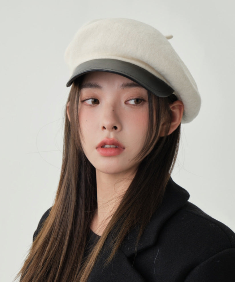 Stylish White Patchwork Woolen Beret Hat
