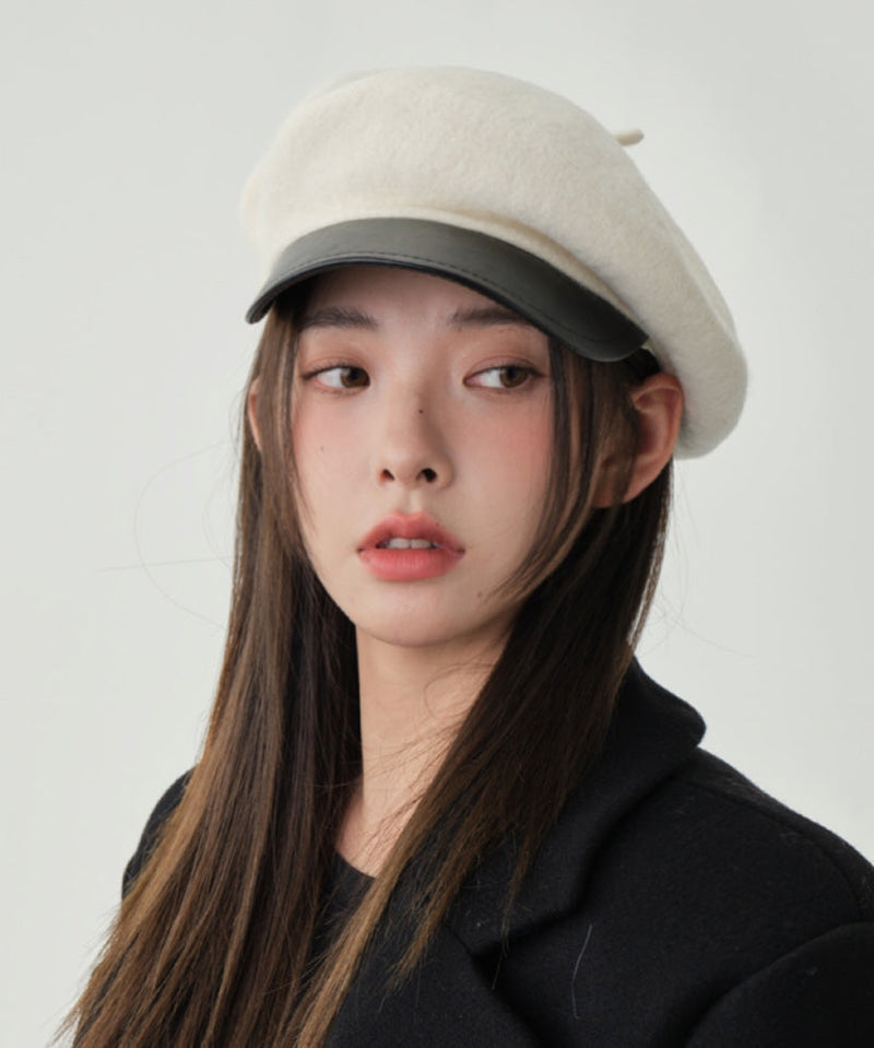 Stylish White Patchwork Woolen Beret Hat