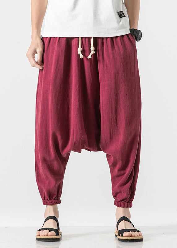 Stylish White Pockets Print Cotton Lantern Pants Summer