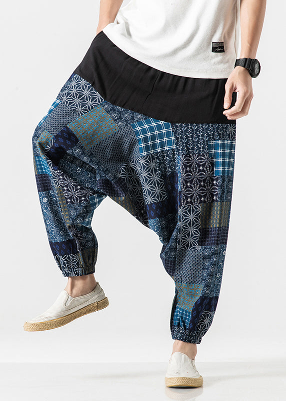Stylish White Pockets Print Cotton Lantern Pants Summer
