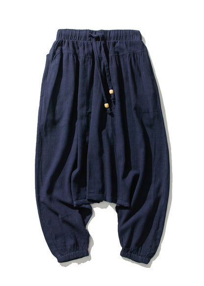 Stylish White Pockets Print Cotton Lantern Pants Summer
