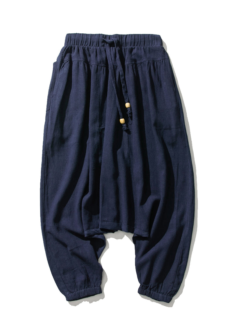 Stylish White Pockets Print Cotton Lantern Pants Summer