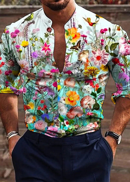 Stylish White Print Button Oversized Cotton Men's Shirts Fall