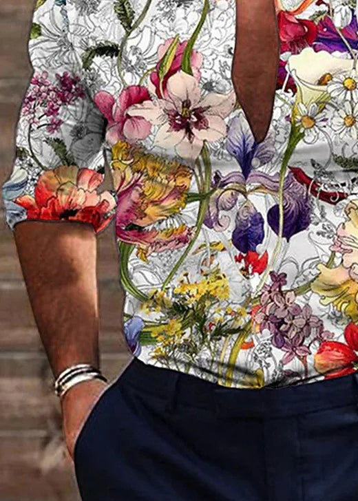 Stylish White Print Button Oversized Cotton Shirts Fall