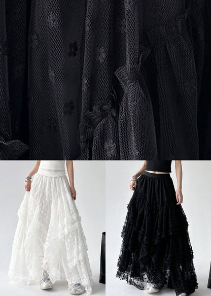 Stylish White Ruffled Elastic Waist Tulle Skirts Summer