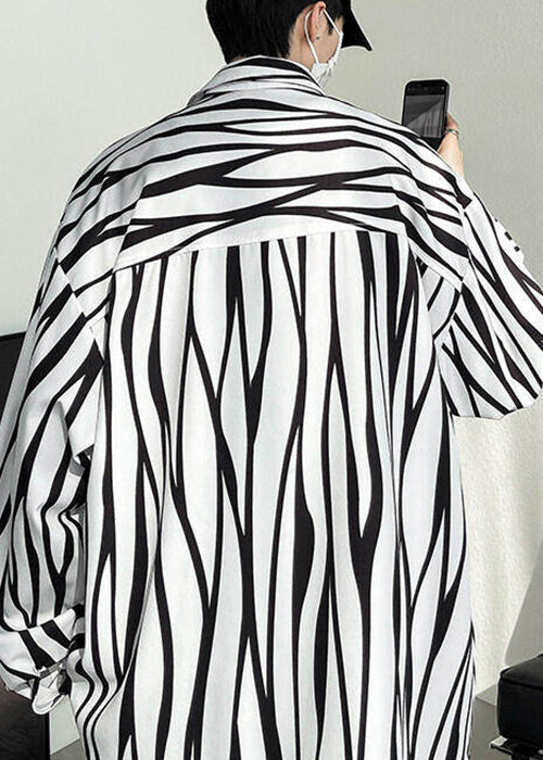 Stylish White Striped Button Cotton Mens Shirts Spring
