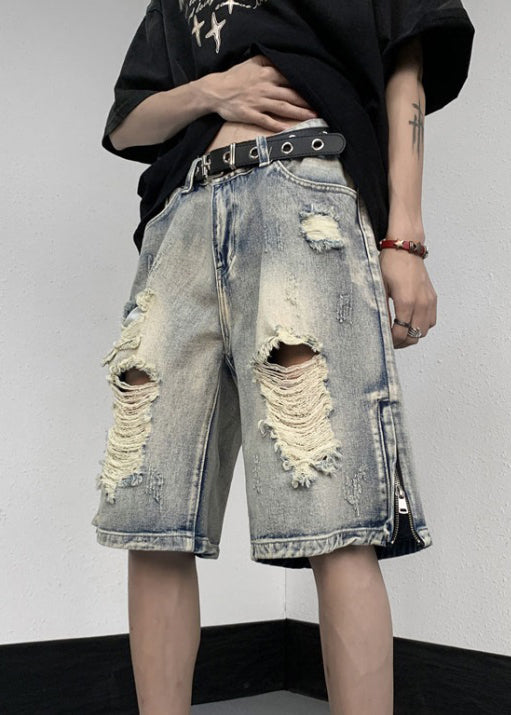 Stylish Zippered Hole High Waist Denim Shorts Summer