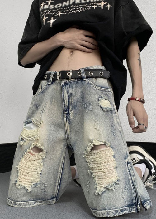 Stylish Zippered Hole High Waist Denim Shorts Summer