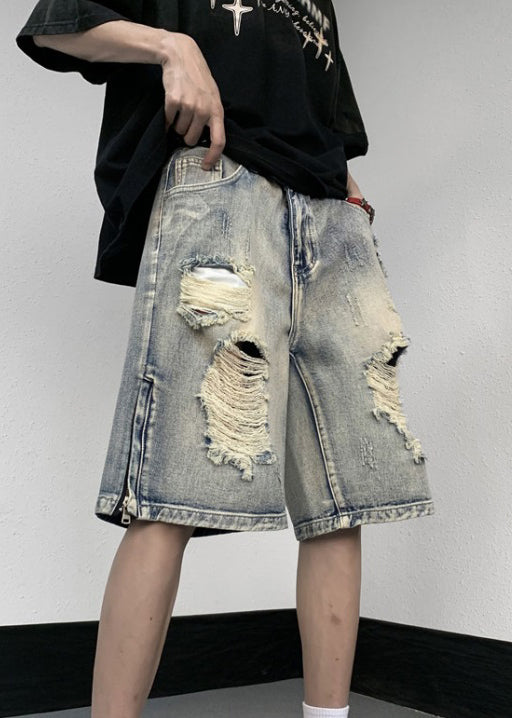 Stylish Zippered Hole High Waist Denim Shorts Summer