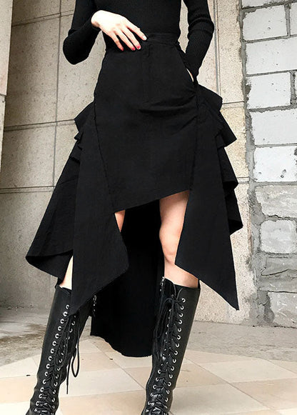 Stylish Black Button Pockets Asymmetrical Skirts Spring
