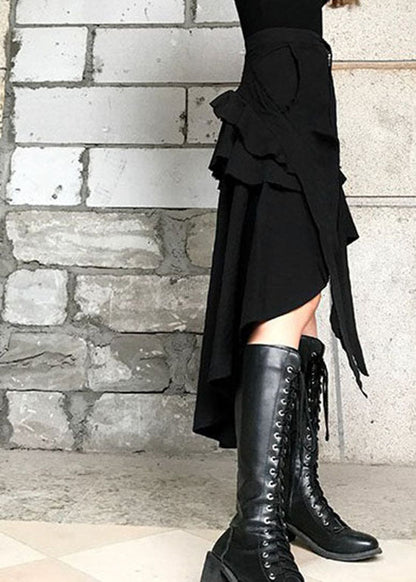 Stylish Black Button Pockets Asymmetrical Skirts Spring