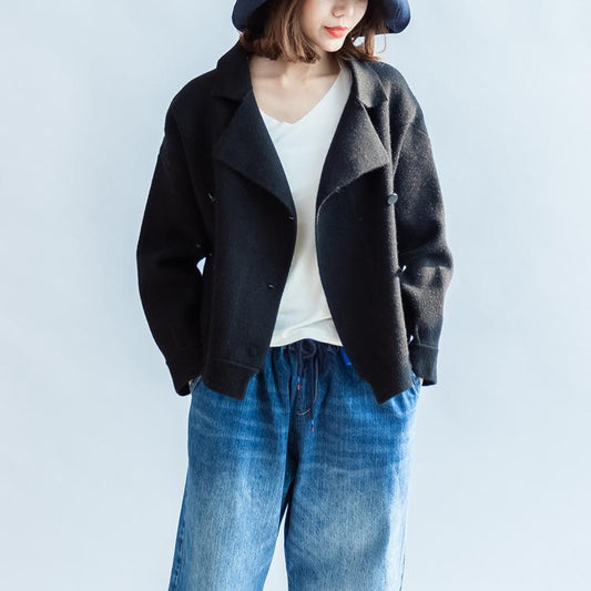 Stylish Black Woolen Coats Double Breast Short Winter Jackets Style