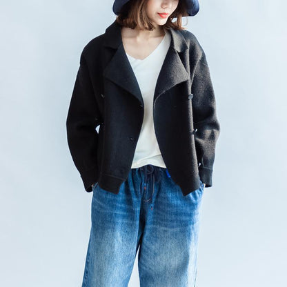 Stylish Black Woolen Coats Double Breast Short Winter Jackets Style