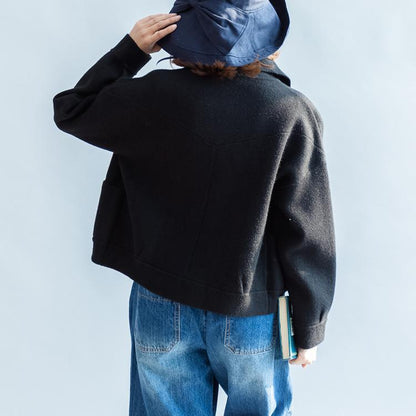 Stylish Black Woolen Coats Double Breast Short Winter Jackets Style