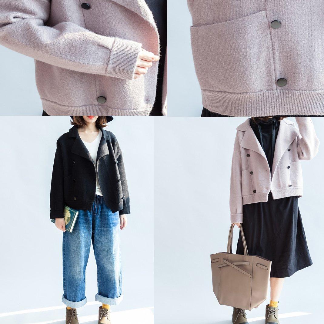Stylish Black Woolen Coats Double Breast Short Winter Jackets Style