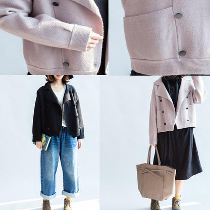 Stylish Black Woolen Coats Double Breast Short Winter Jackets Style