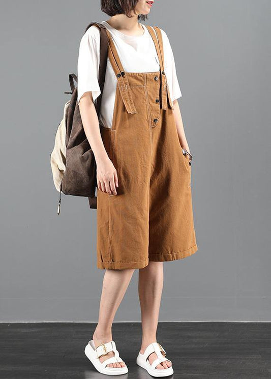 Summer 202 Loose Tooling Brown Bib Pants Five-point Pants Jumpsuit