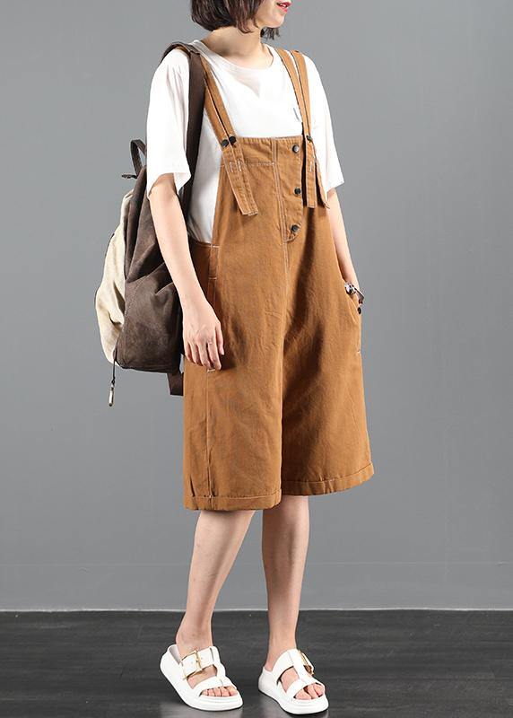 Summer 202 Loose Tooling Brown Bib Pants Five-point Pants Jumpsuit