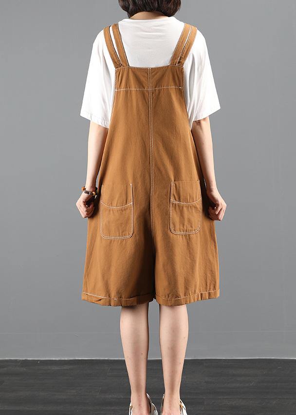 Summer 202 Loose Tooling Brown Bib Pants Five-point Pants Jumpsuit