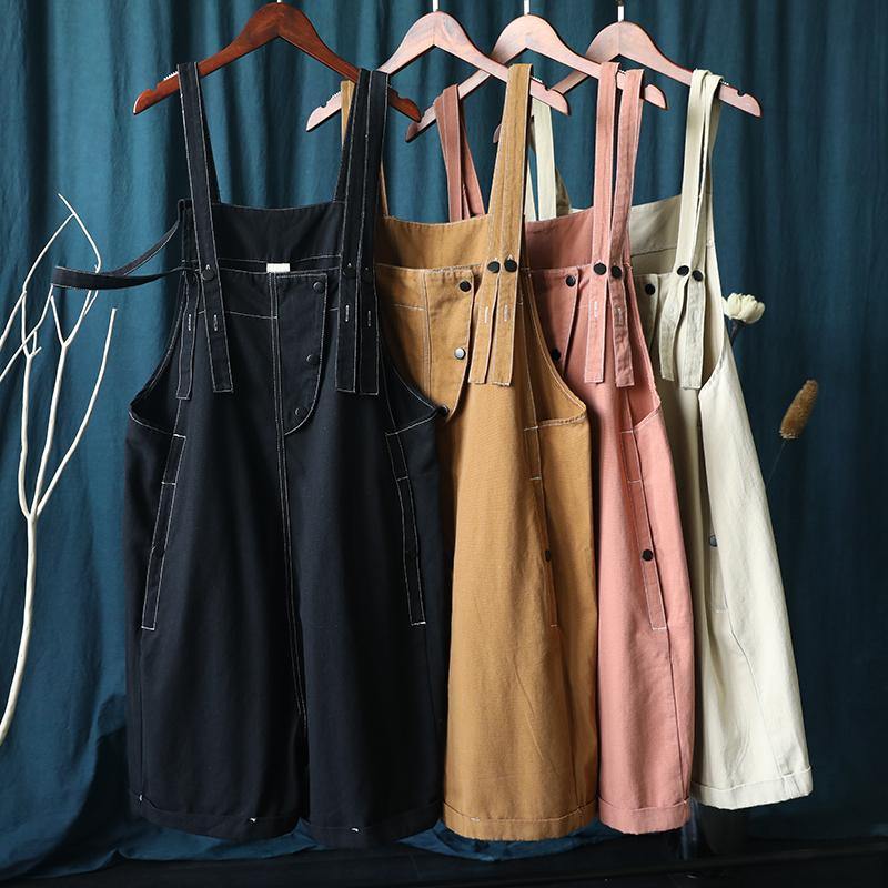 Summer 202 Loose Tooling Brown Bib Pants Five-point Pants Jumpsuit