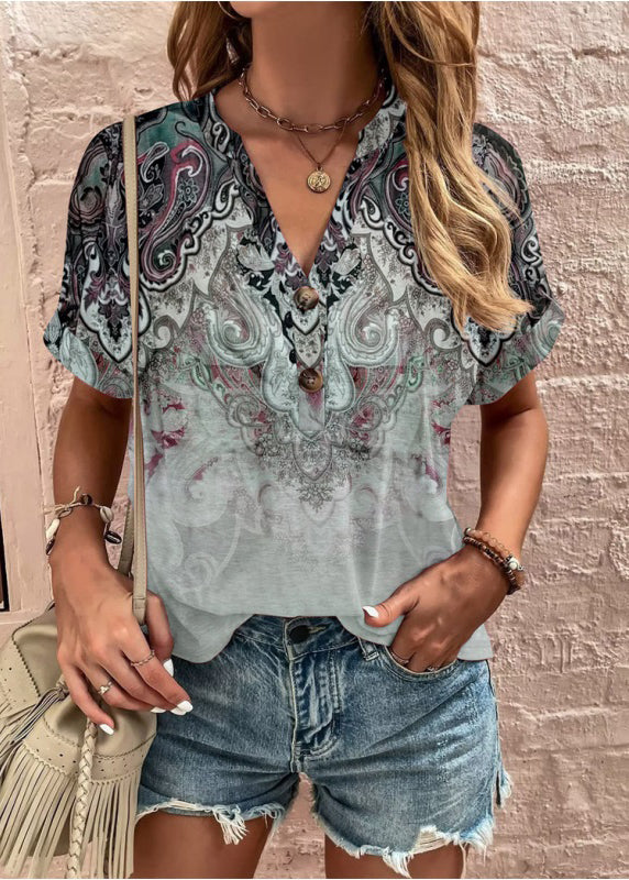 Summer Blouse Print T Shirt Tops Black