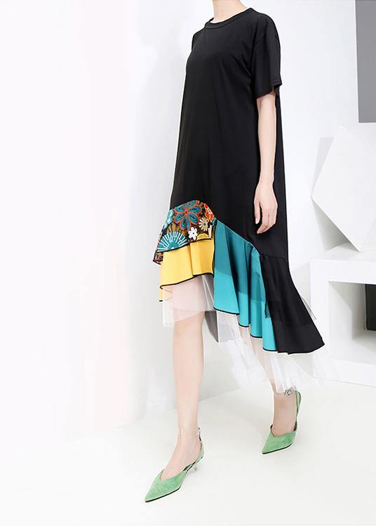 Summer Black Colorful Printed Hem Dress