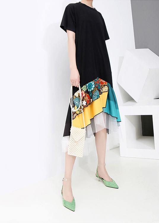 Summer Black Colorful Printed Hem Dress