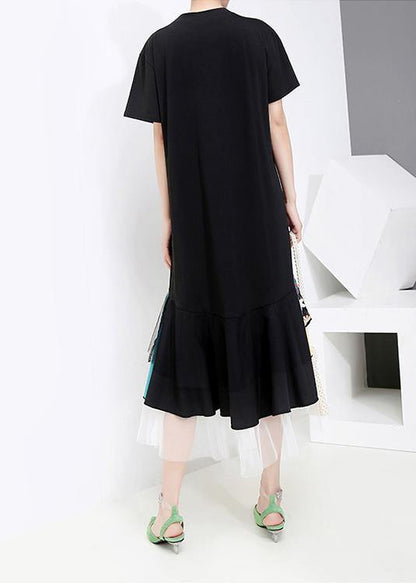 Summer Black Colorful Printed Hem Dress