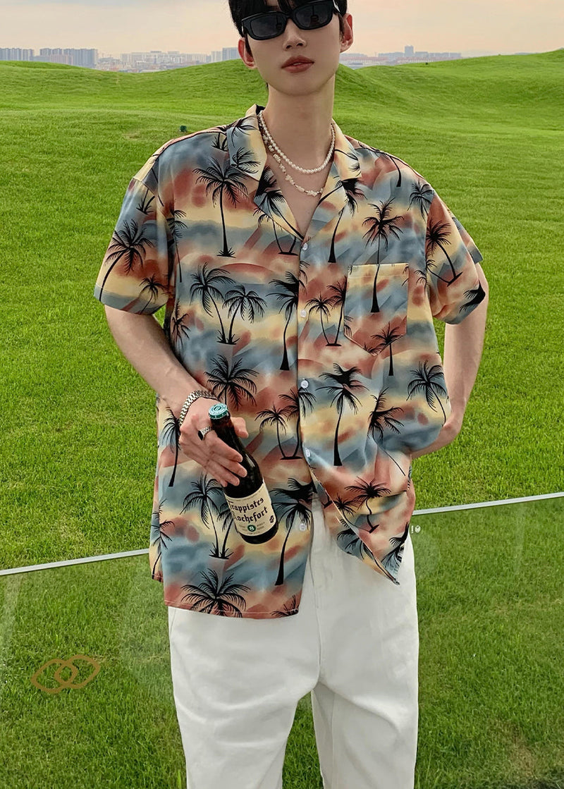 Summer Coconut Print Vacation Style Short Sleeved Shirt