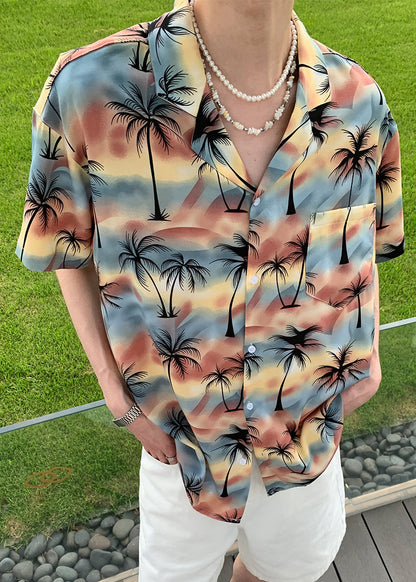 Summer Coconut Print Vacation Style Short Sleeved Shirt