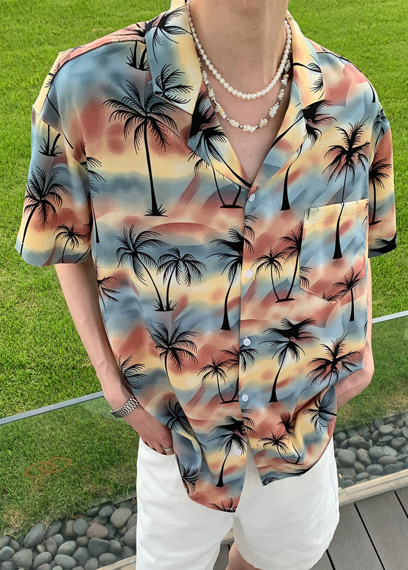 Summer Coconut Print Vacation Style Short Sleeved Shirt