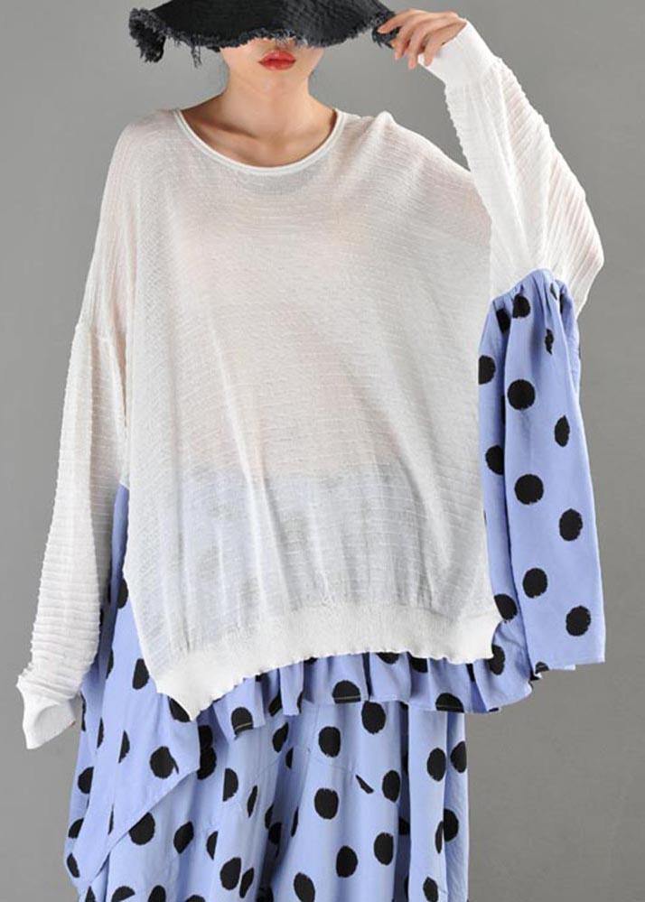 Summer Crew Neck Stitched T-shirt Pullover Loose Wave Point Top Women