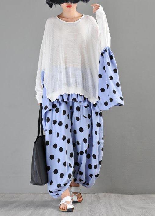 Summer Crew Neck Stitched T-shirt Pullover Loose Wave Point Top Women