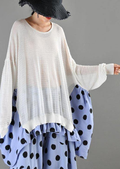 Summer Crew Neck Stitched T-shirt Pullover Loose Wave Point Top Women