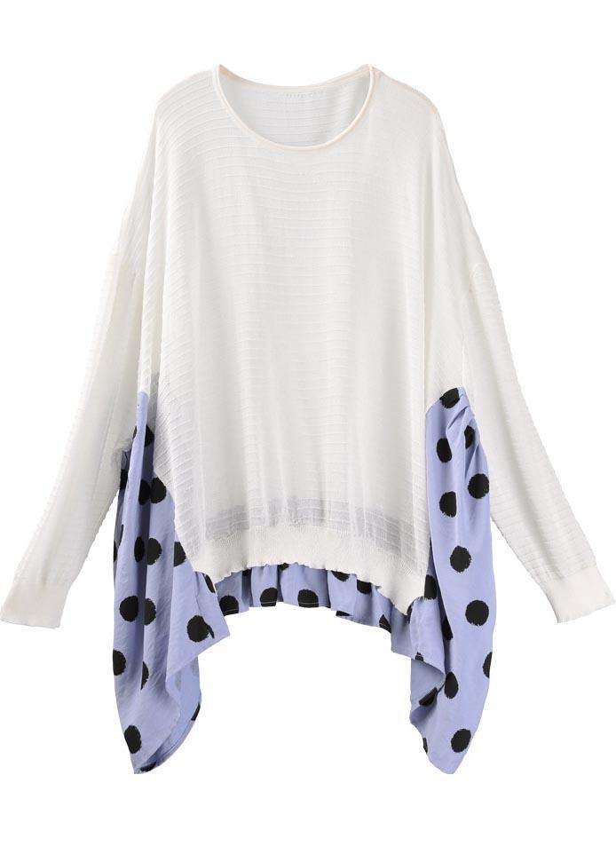 Summer Crew Neck Stitched T-shirt Pullover Loose Wave Point Top Women
