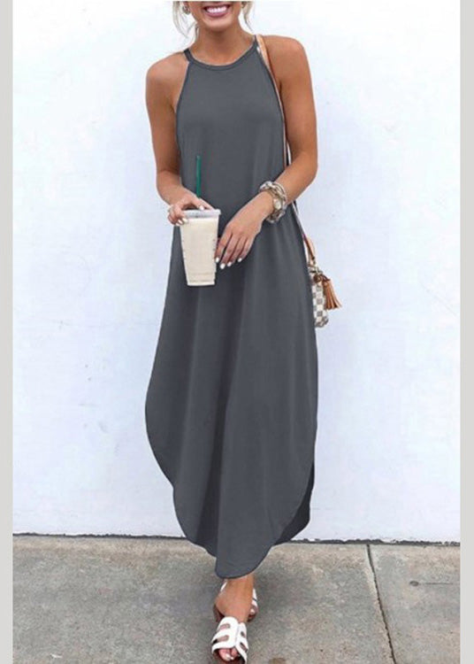 Summer Grey Strap Sleeveless Irregular Party Maxi Dress