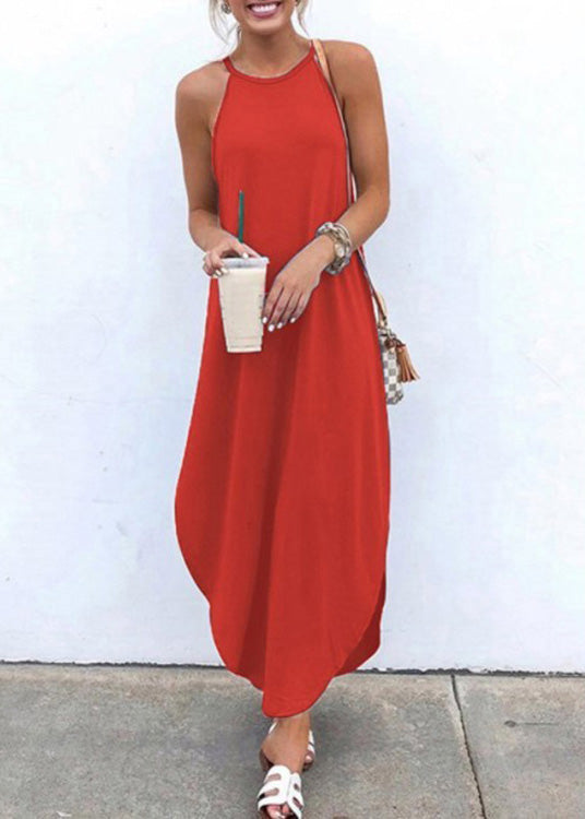 Summer Grey Strap Sleeveless Irregular Party Maxi Dress