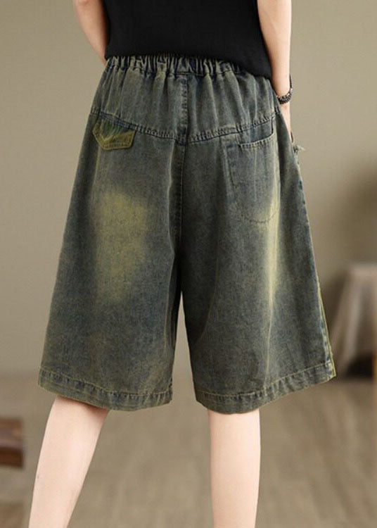 Summer Loose Embroidered Elastic Waist Denim Shorts