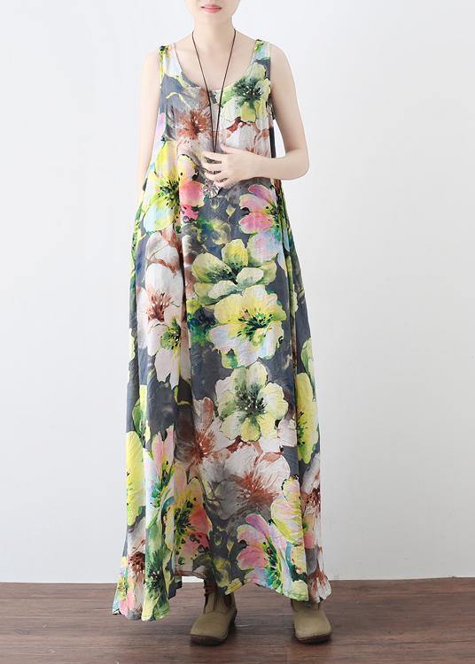 Summer Loose National Style Sleeveless Cotton Vest Long Dress
