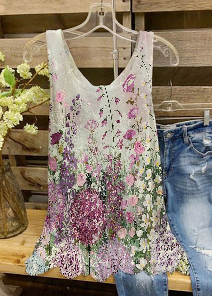 Summer New Sweet Light Yellow Print Vest Loose Size Sleeveless