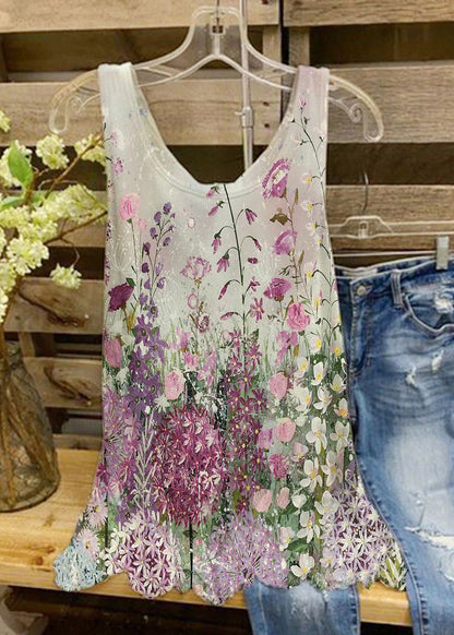 Summer New Sweet Light Yellow Print Vest Loose Size Sleeveless