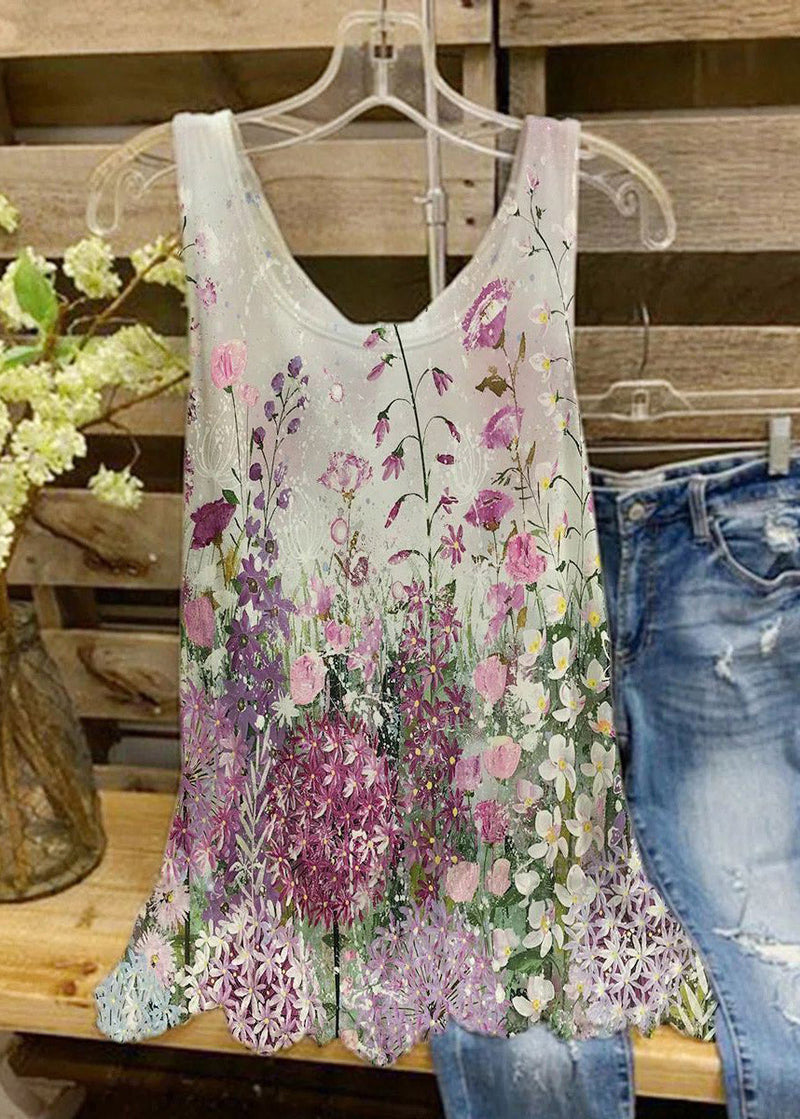 Summer New Sweet Light Yellow Print Vest Loose Size Sleeveless