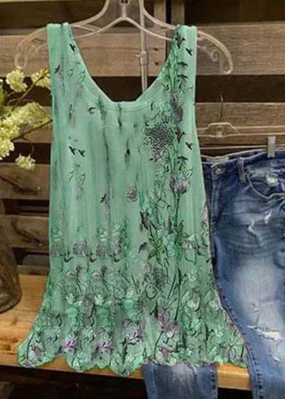 Summer New Sweet Light Yellow Print Vest Loose Size Sleeveless