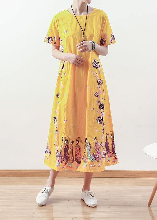 Summer Original Yellow Printed Linen Dress