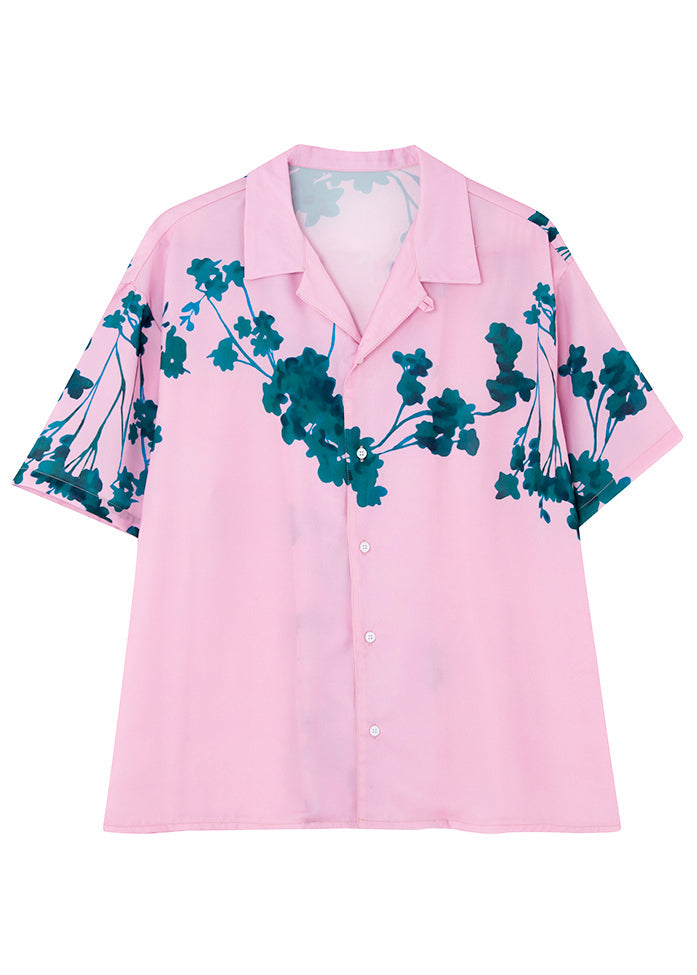 Summer Pink Short Sleeved Cuban Collar Hawaiian Shirts