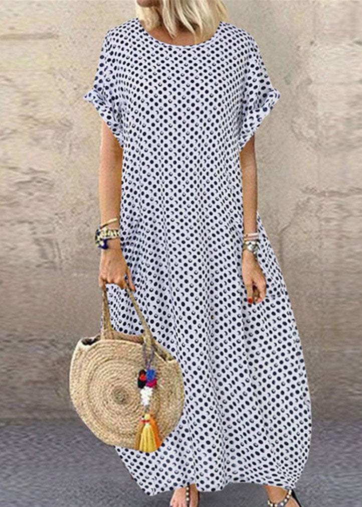 Summer Polka Blue Geometry Print Short Sleeve Dress