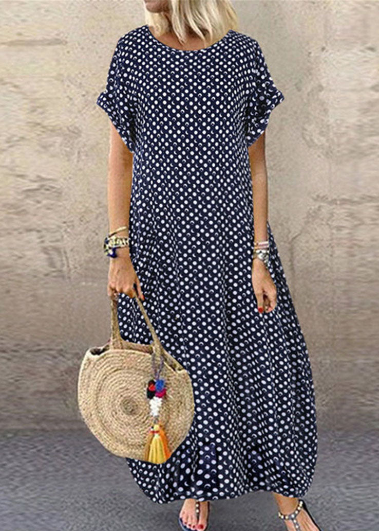 Summer Polka Blue Geometry Print Short Sleeve Dress